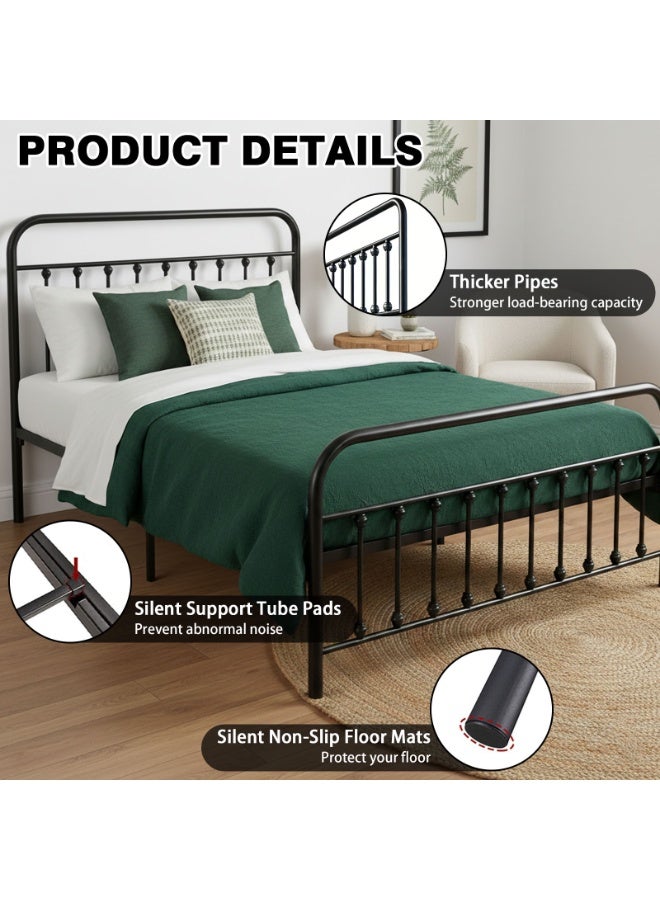 شويوين إطار سرير معدني عتيق - سرير منصة أسود على الطراز الفيكتوري مع لوح أمامي ولوح سفلي، دعامة شرائحية صامتة، لا حاجة لقاعدة سرير (120 × 200 سم) - Image 5